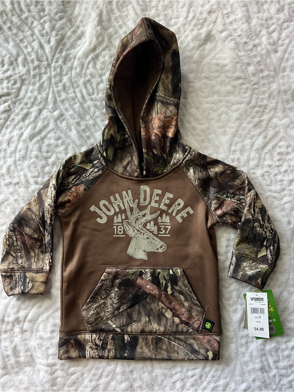 NWT John Deere Toddler 2T Realtree Camo Hoodie Brown Pullover Sweatshirt Deer